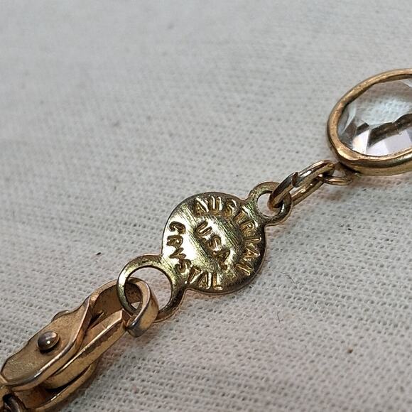 Vintage Austrian Crystal Bezel Necklace Black & Clear Gold Tone 34” Fancy - Picture 4 of 7